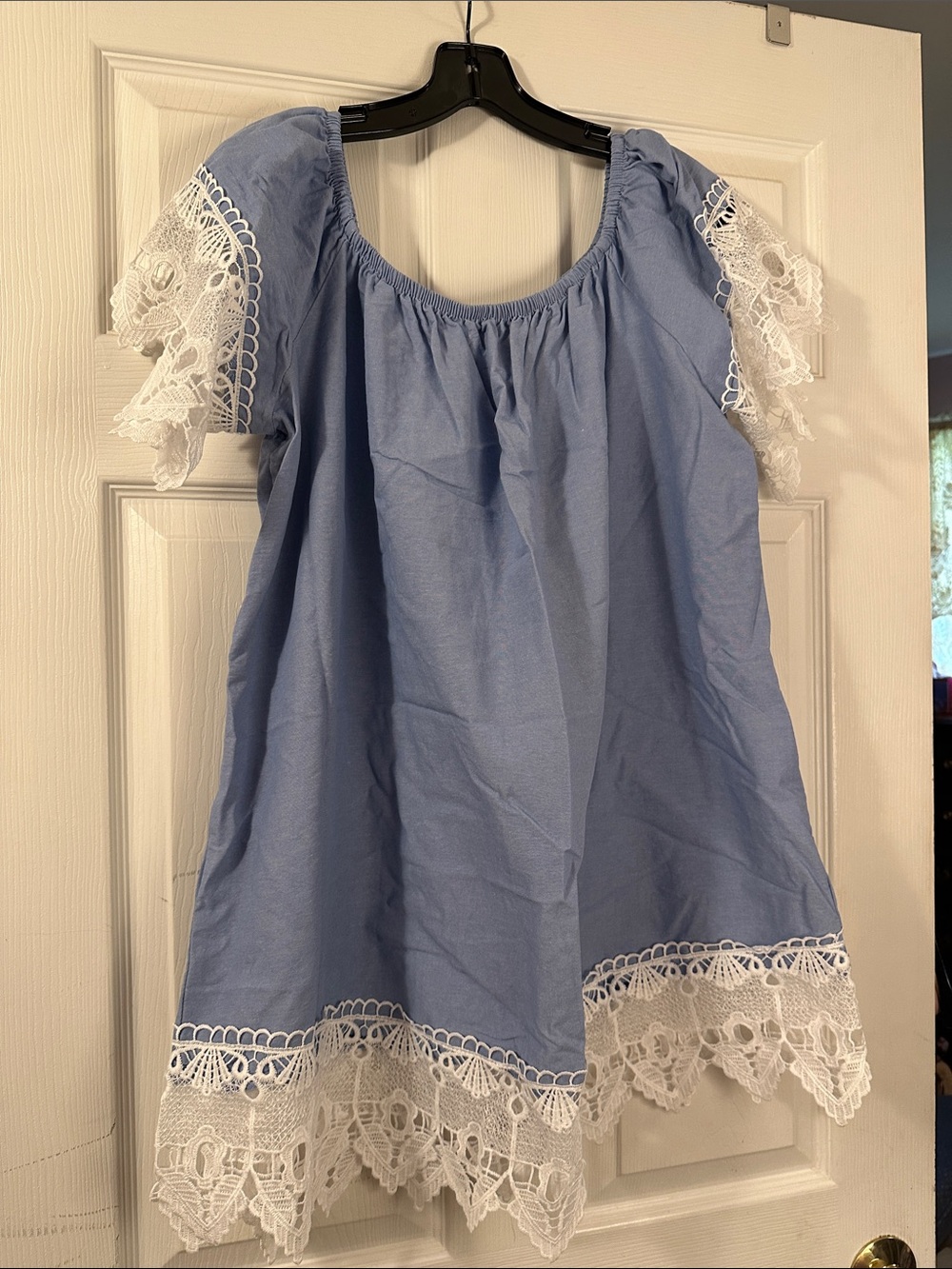 New Look Blue Tunic with White Lace Trim